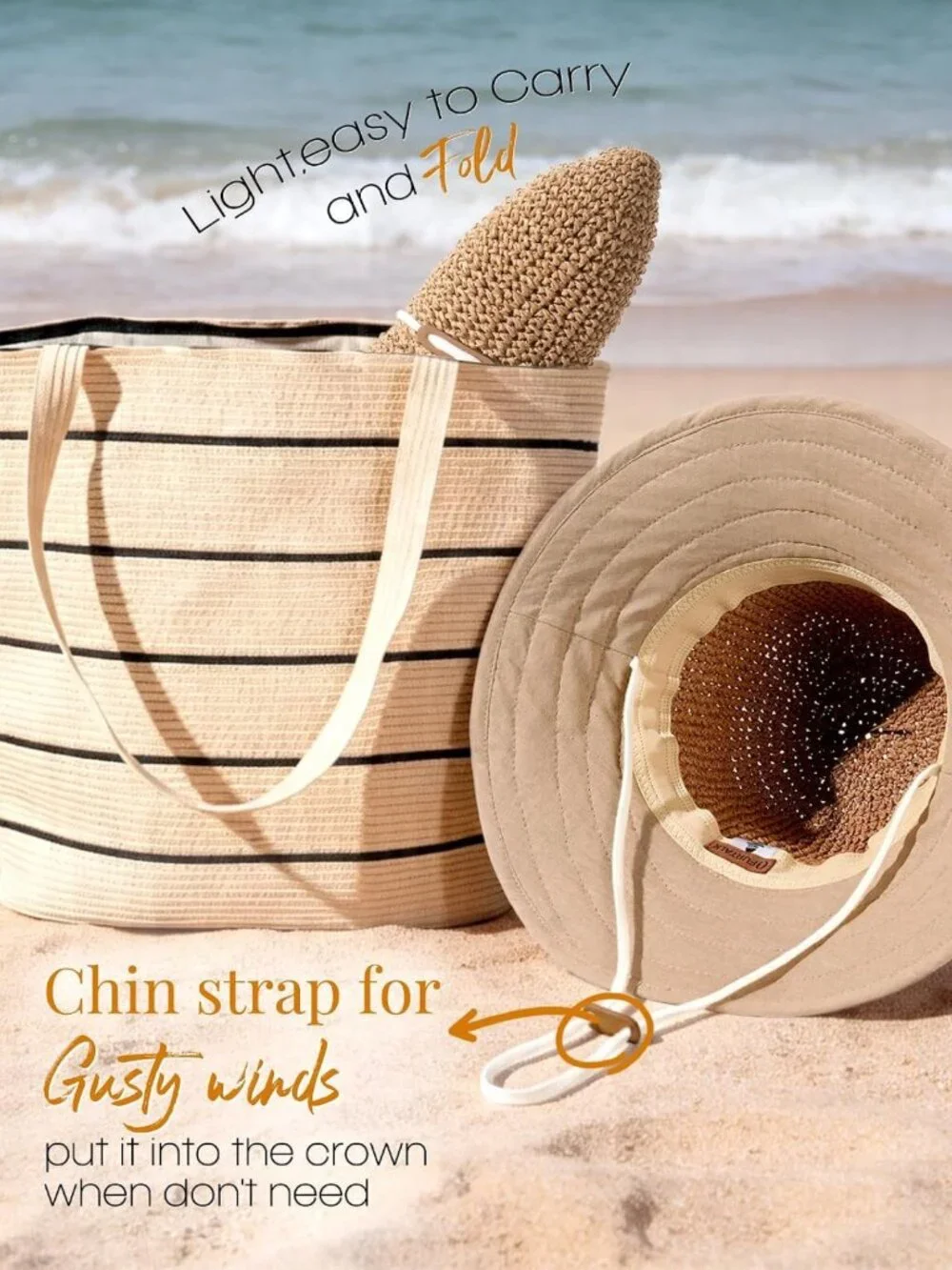 Summer Wide Brim Straw Beach Hat for Women | Packable, Breathable, Adjustable
